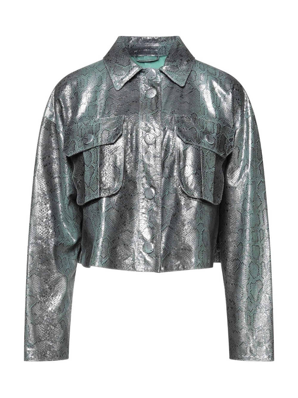 Emporio Armani Snake Embossed Metallic Leather Cropped Jacket Size 42